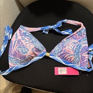 Lilly Pulitzer Pink and Blue Triangle Bikini Top